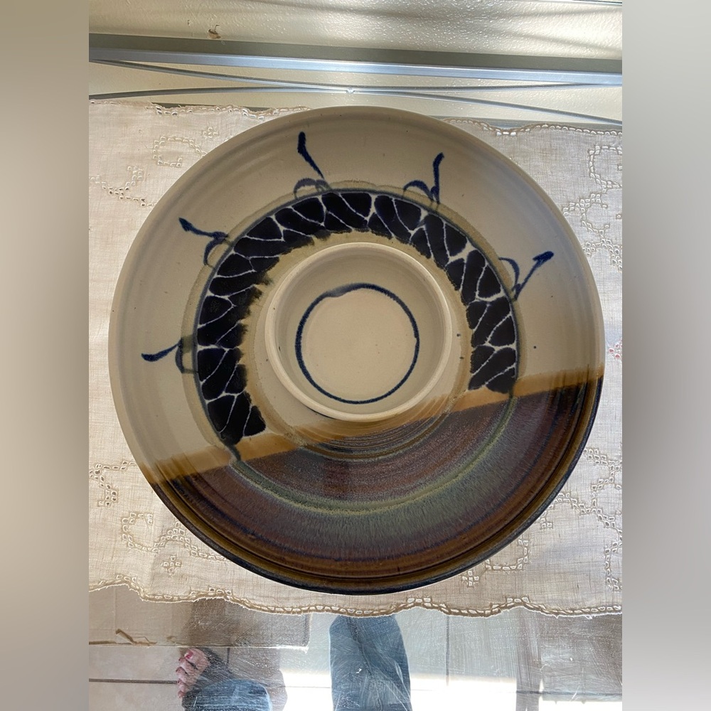 Handmade pottery chip and dip tray